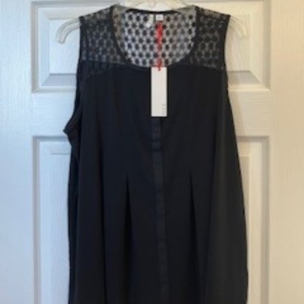 Elle Black Top with Lace and Pleat Detail